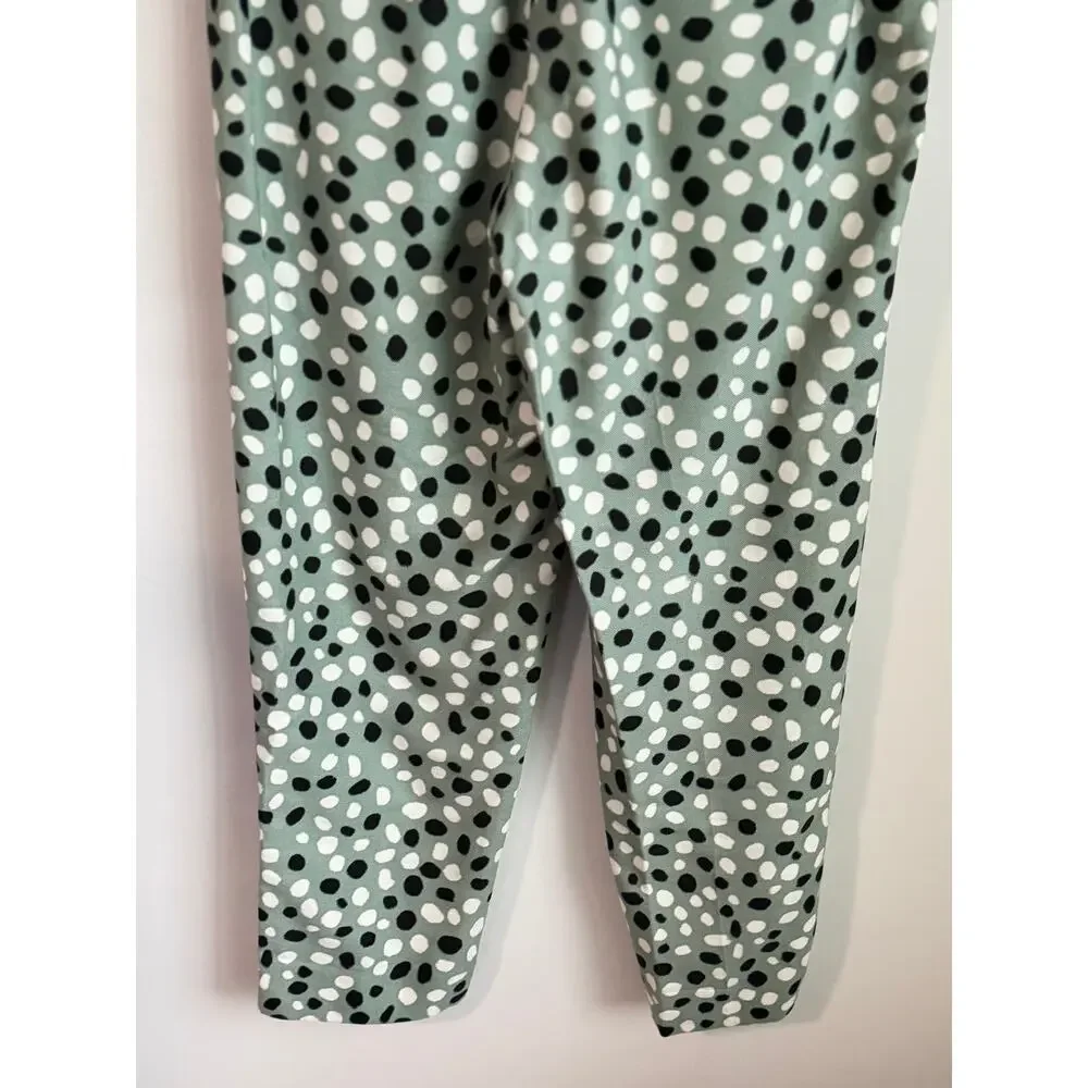 Ann Taylor Polka Dot The Easy High Rise Tapered Leg Relaxed Ankle Pants Green S